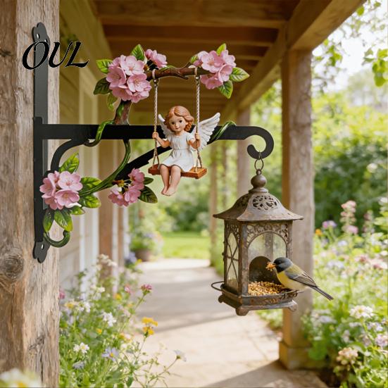 Iron Wall Planter Bracket Swing Angel Plant Hanger, Cute Girl Mount Bracket, Decorative Metal Art Hook for Hanging Flower Basket, Bird Feeder, Lantern