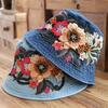 Spring, Summer and Autumn Women's Fashion Ethnic Style Embroidery Denim Bucket Hat Outdoor Shading Travel Street Basin Hat