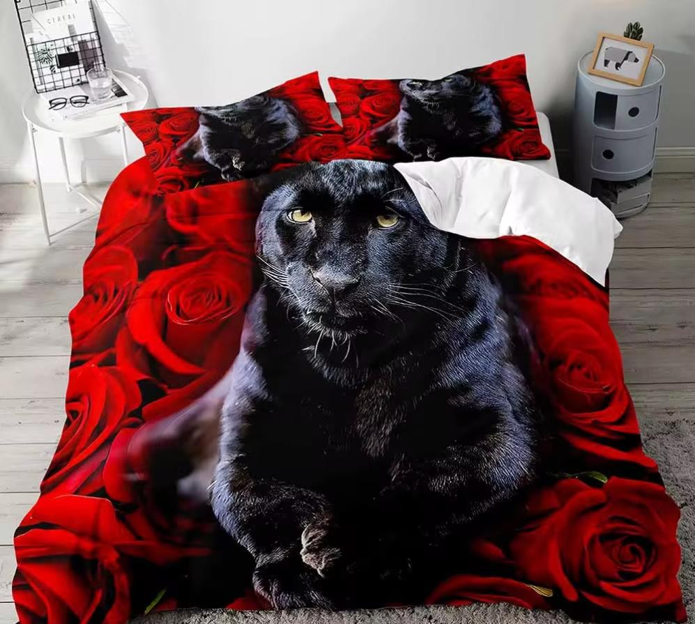 3PCS Lion King & Queen Bedding Set African Safari Animal Black Bedding Comforter Cover Bedroom Decor for Couples Full Size