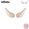 Genuine 925 Sterling Silver Feather Fairy Wings Stud Earrings for Women Christmas Jewelry