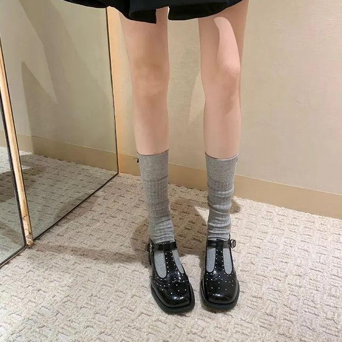 IPPEUM Mary Jane Shoes Women Black Pu Leather Buckle Round Toe Low Heel Loafers Shoes