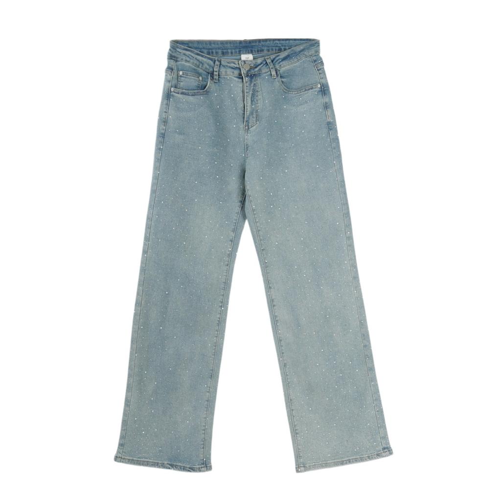 Women's Full Diamond Jeans Casual Vintage Baggy Straight Wide Leg Denim Pants