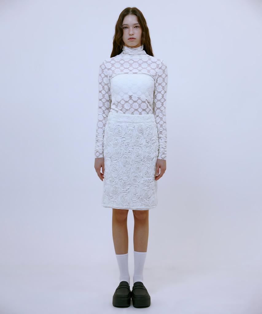 Thirteen Months Chiffon Flower Midi Skirt (White)