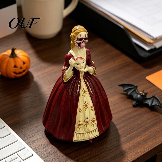 Gothic Housewarming Gift Halloween Fairy Princess Skeleton Figurine, Spooky Skull Tale Goth Aesthetic Collectibles Figure Statue for Home Bookshelf