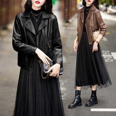 Кожаная куртка женская короткая весна и осень новая мода повседневная универсальная куртка с лацканами топ