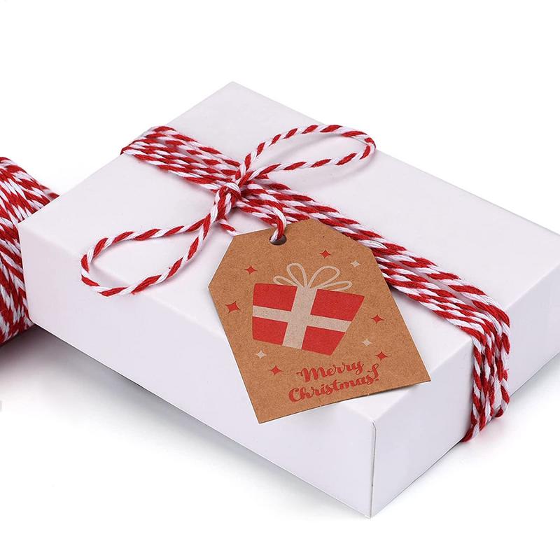 100м/328 футов Красно-белая хлопковая веревка Бечевка пекаря Хлопковая нить для домашнего декора Ручная работа DIY Упаковка рождественских подарков