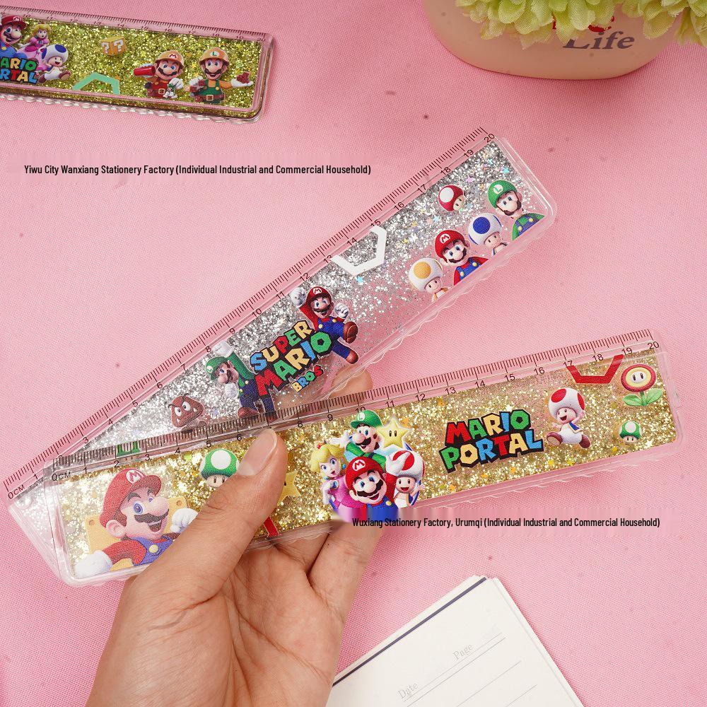 Super Mario Glitter Ruler - Cute 20cm Student Stationery