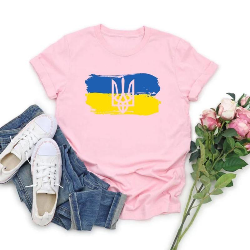 Хлопковая футболка с украинским флагом для женщин, принт трезубца, женская одежда, с коротким рукавом, уличная одежда, топы, футболка