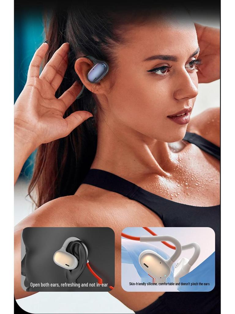 Bluetooth-спортивная гарнитура с воздушной проводимостью: Водонепроницаемый, Потостойкий, Дизайн с ушным крючком, Долгое время работы от аккумулятора