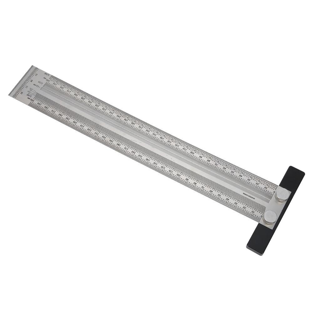 300mm Hole Ruler Stainless Steel Scribing Ruler Portable T-Rule Woodworking Measurement