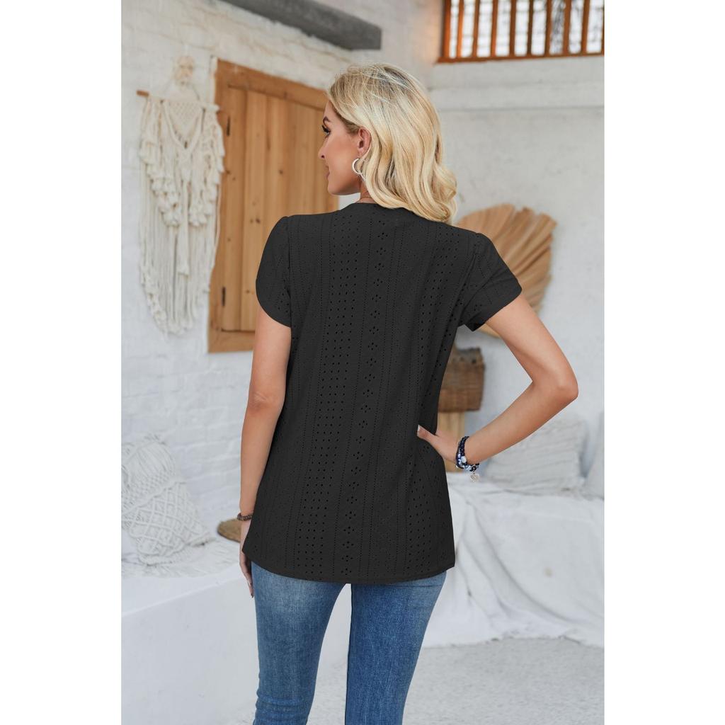 GMXIA Женская футболка весна-лето с V-образным вырезом, пуговицами, рукавами-лепестками, однотонная футболка