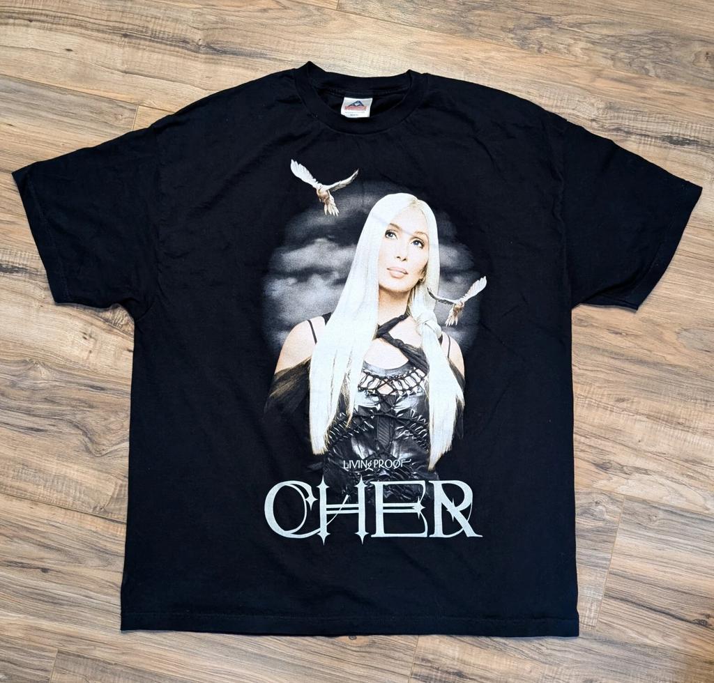 Vintage 2003 Cher Living Proof Farewell Tour Black Rock Band Concert T-Shirt 2XL