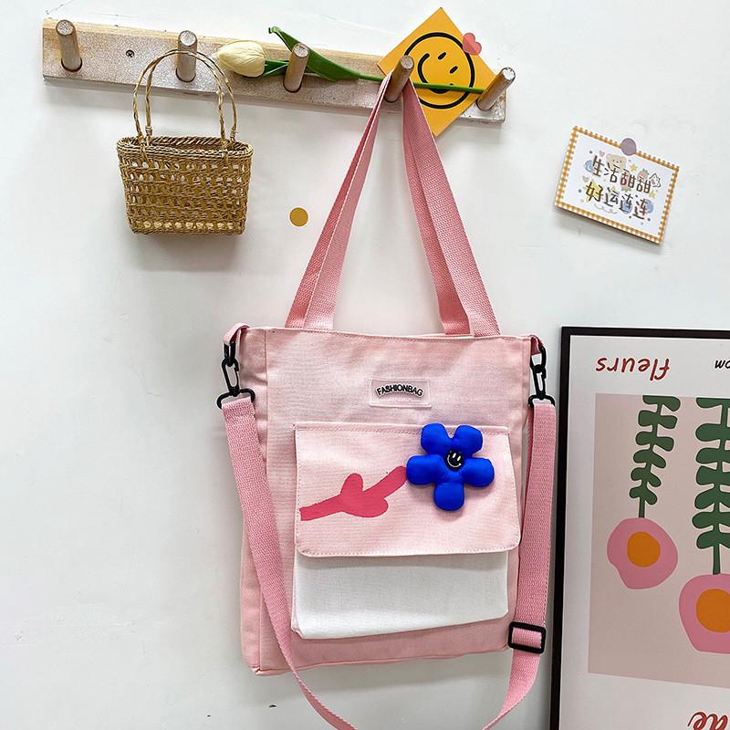 Trendy Large Capacity Canvas Tote Bag For Women In Fresh Summer Colors Ideal For Students