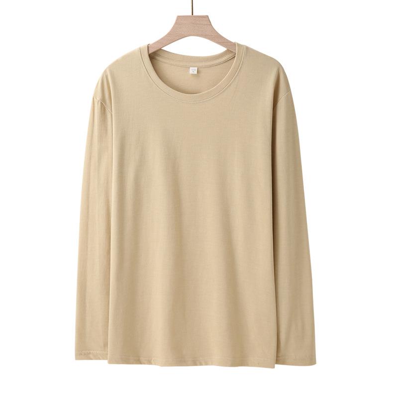 Мужская футболка большого размера с круглым вырезом, длинным рукавом, из гребенного хлопка - однотонная, стиль весна/осень