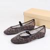 Leopard Print Mesh Shoes Women Casual Transparent Ballet Flats Mary Janes Shoes Ladies Round Toe Hollow Out Elegant Loafers 2025