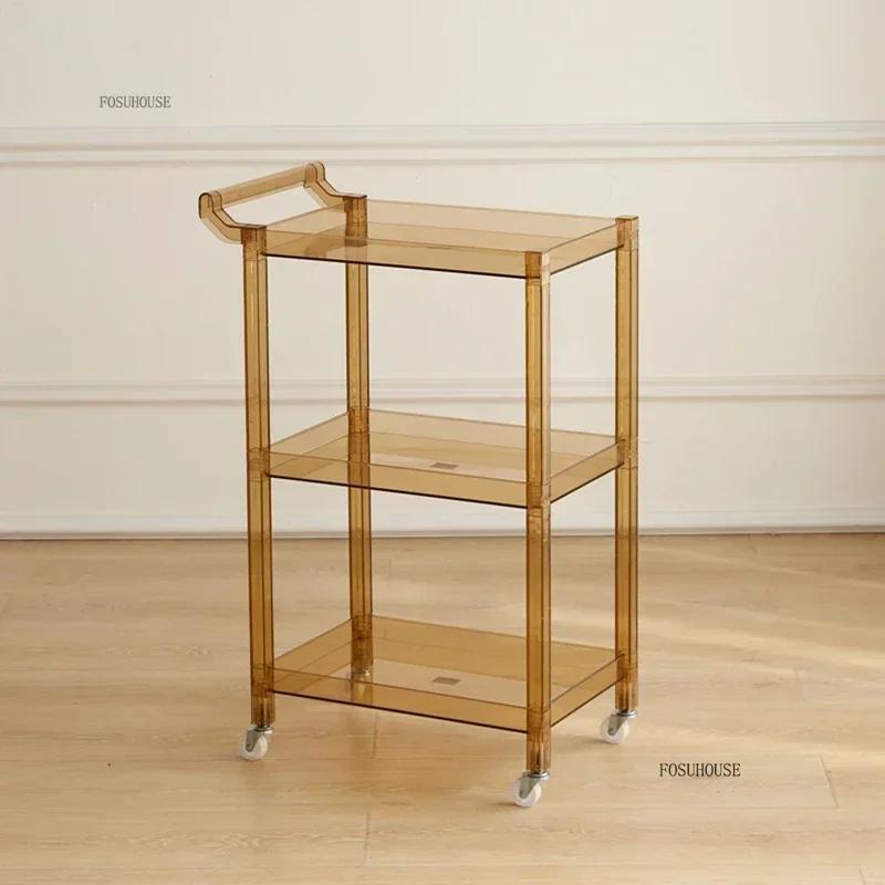 Plastic Nordic Transparent Acrylic Kitchen Cart Household Storage Shelf Hand Cart Portable Trolley Living Room Side Table o