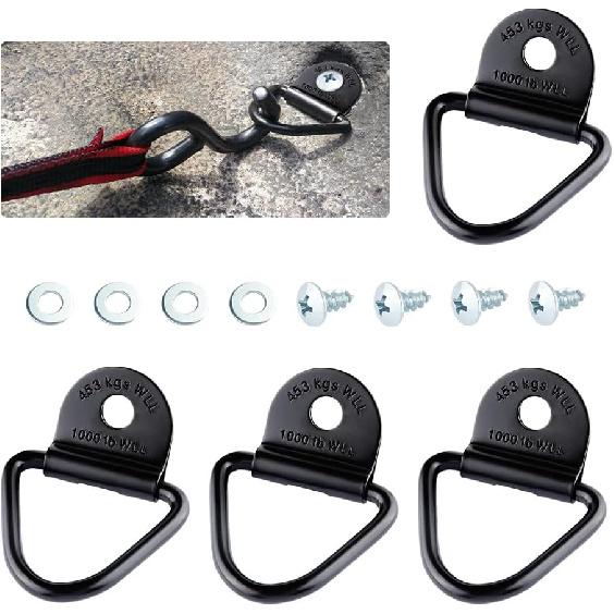 4PCS V-Ring Truck Bed Tie Downs with Screw Fitting Set,Heavy Duty Trailer Tie Down Anchor with 1000 Lbs Capacity,Replacement for Truck Bed Hooks Fits