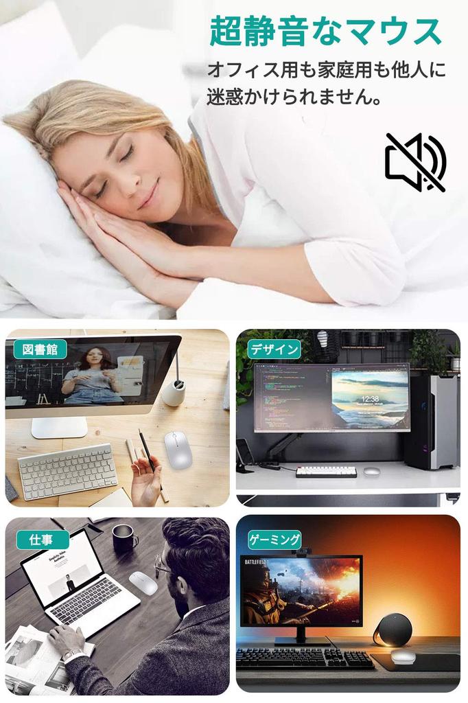 2.4GHz Bluetooth Wireless Mouse, Rechargeable, Slim, Quiet, 3DPI Modes, Optical, Compact, Lightweight, High Precision, Compatible with Mac, Windows,