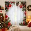 Christmas Ball Holiday Printed Curtains, 2 Pieces 2D Flat Printed Red Luxury Xmas Print Curtains with Snowflakes for Holiday Party Decor