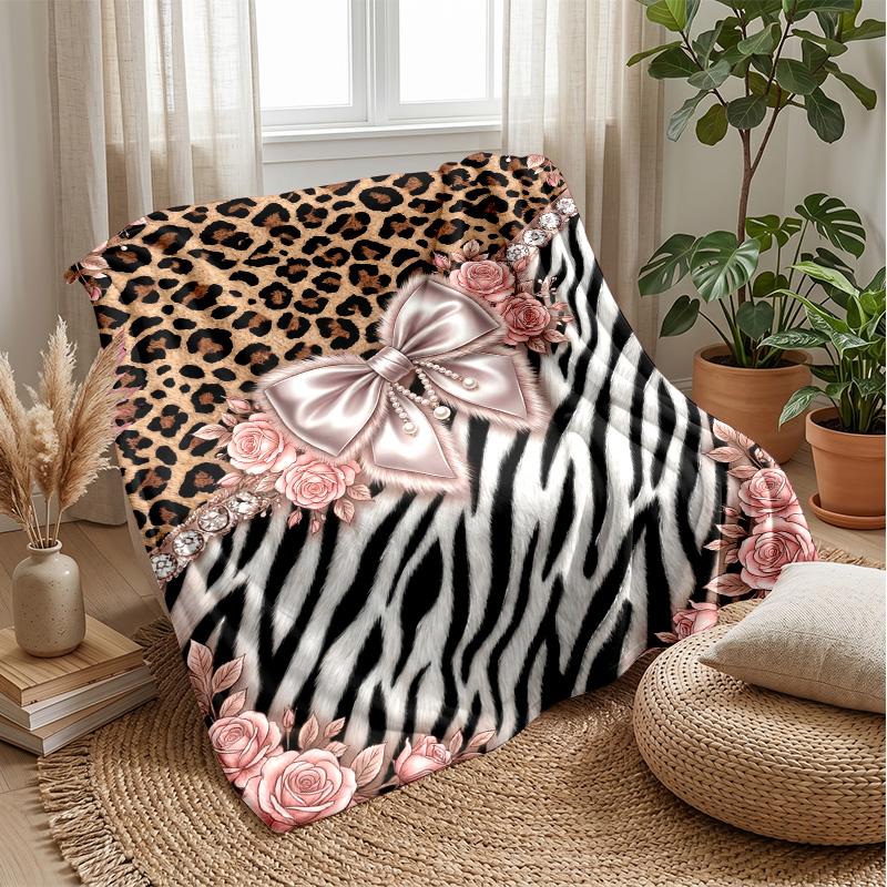Leopard and Zebra Elegance 2 Theme blanket Lightweight Warm Flannel Blanket Decorative Throw Blanket for Home Decoration