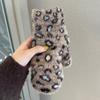 New Furry Leopard Print Gloves Winter Women's Velvet Thickened Warm and Windproof Student Cycling Bag Finger