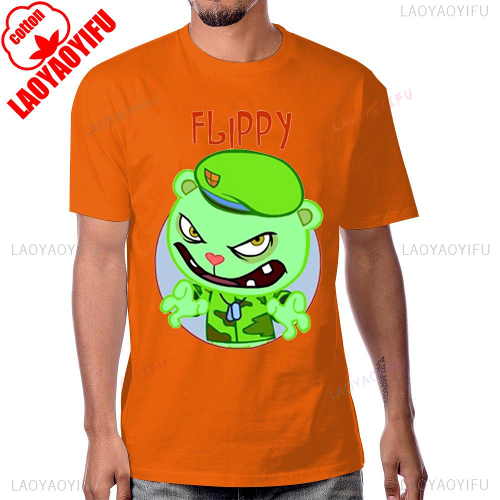 Футболка с принтом Happy Tree Friends Аниме Винтажный Мультфильм 90-е Короткий Рукав Летний Стиль Мужская Футболка Черный Юмор Графика Хлопковая Футболка