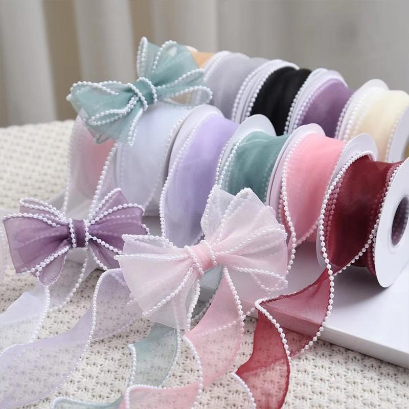 5 Yards Wrapping Ribbon DIY Mesh Gauze 4cm Fish Tail Yarn Solid Color Silk Pearl Edge Flower Bouquet Packaging