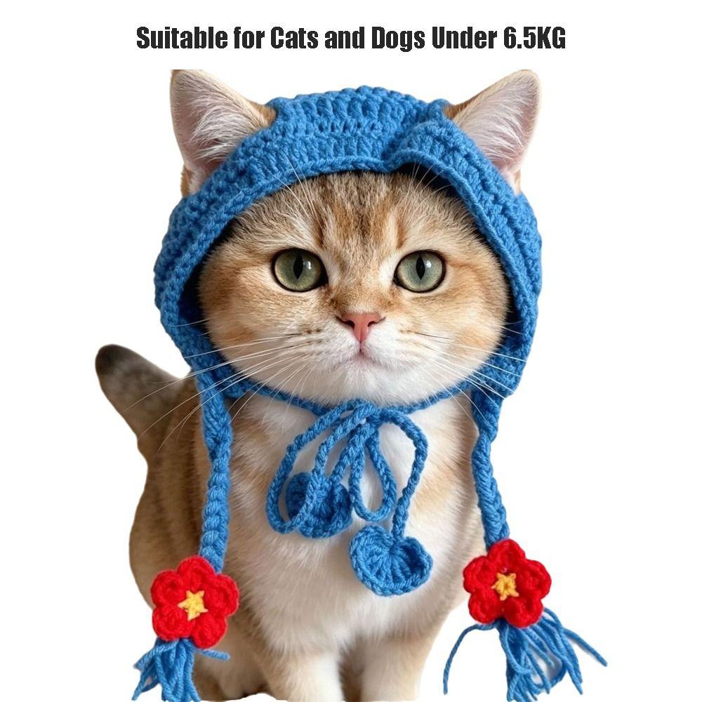 Refined Elastic Puppy Kittens Knitted Hat Handmade Pets Party Cosplay Headwear New Cat Hat Party