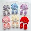 Flower Baby Turban Cap Socks Set Lace Bowknot Newborn Indian Hat Solid Cotton Kids Boat Sock Children Headwear Hair Accessories