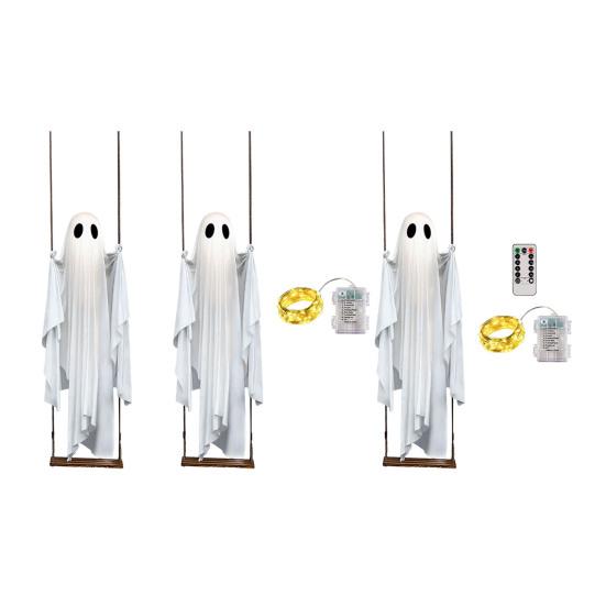 Halloween Decoration Outdoor Swing Ghost Ornament with LED Lights Adjustable Hanging Spooky Ghost Decor