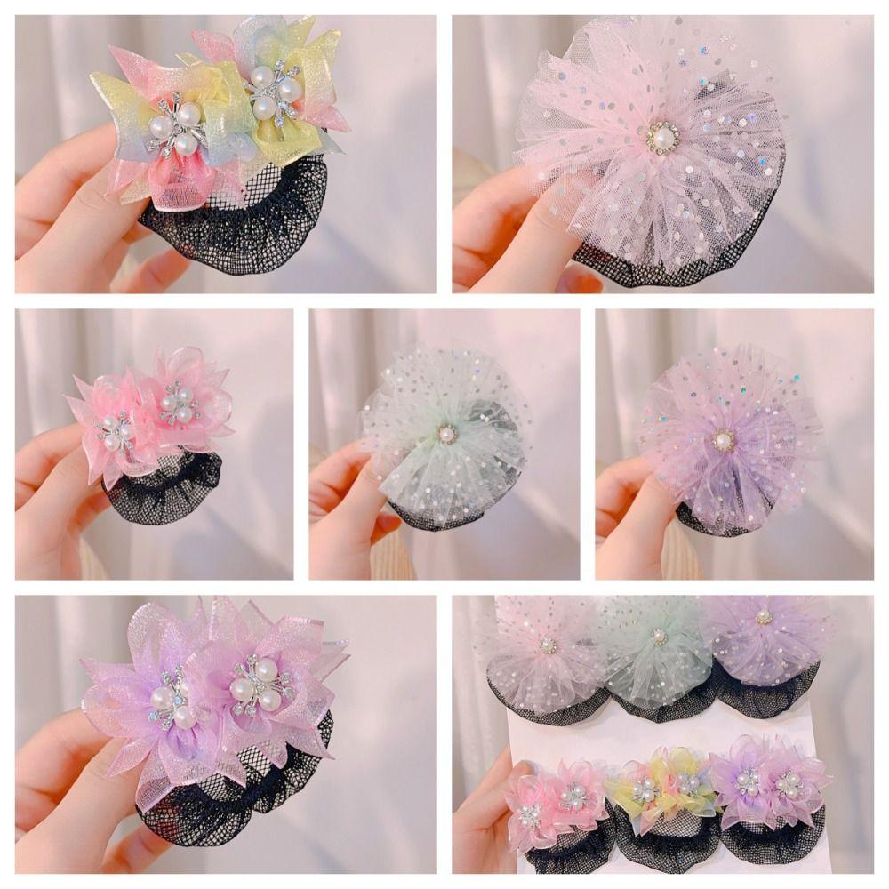 Mesh Snood Spring Clip Princess Sequin Hair Nets Kids Headwear Star Hair Nets Birthday Party