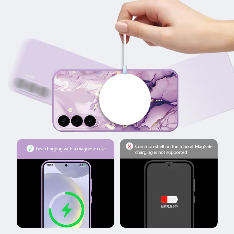 Для Samsung Galaxy S25 Ultra S24 S22 Plus S23 S21 A56 A36 A16 A55 Мраморный узор ударопрочный TPU мягкий для Magsafe магнитный с ремешком тонкий чехол крышка