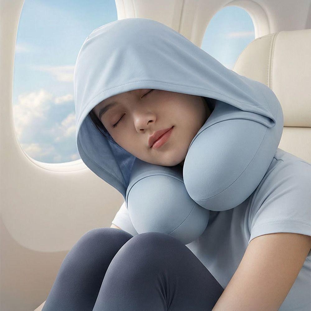 Foldable Design U-Shaped Neck Pillow Slow Rebound Hooded Neckrest Pad Long Flights