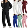 Женский модный цветной топ с круглым вырезом и длинным рукавом, повседневные брюки на эластичной талии, свободный спортивный комплект из двух предметов