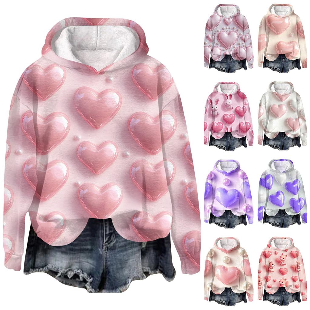 Women's Valentine's Day Printed Plush Warm Casual Jacket Sweater Winter Jacket