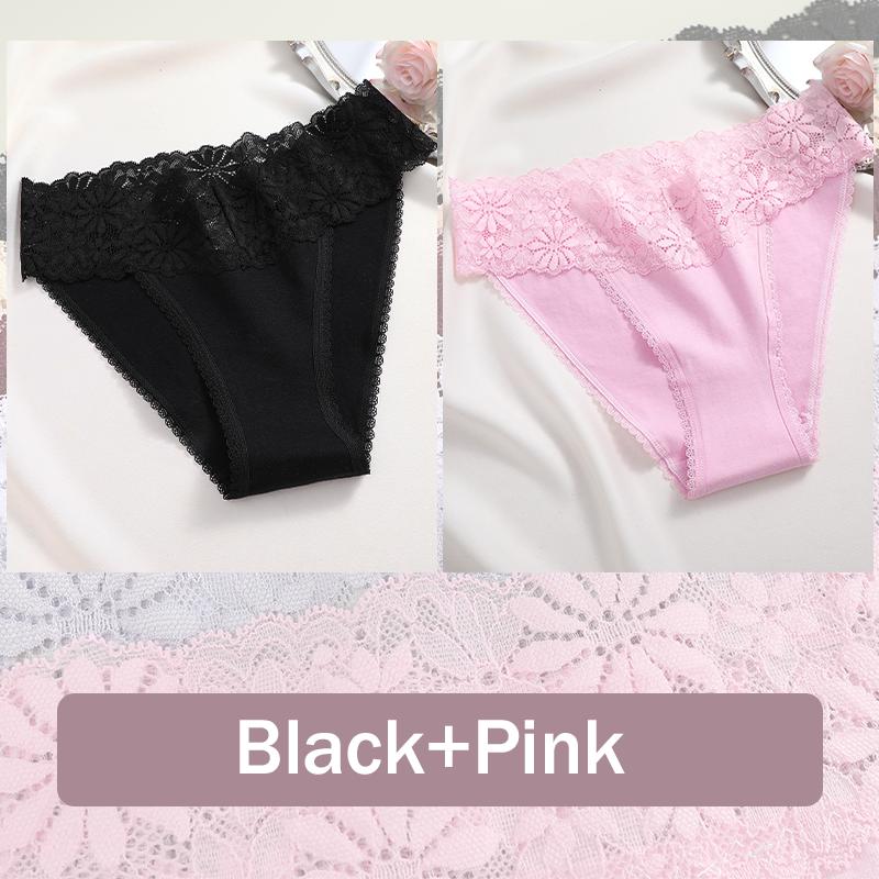 2PCS Seamless Cotton Briefs Women's Flower Lace Panties Sexy Particular Breathable Underwear Female Stretch Erotic Lingerie S-XL