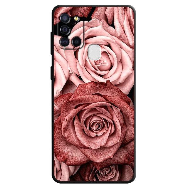 Черный мягкий чехол для телефона Samsung Galaxy A02 A01 A70 A50 A40 A10s A02s A03s A04s A10 A03 Core A04 A20e, чехол с цветочным листом
