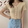 Модный универсальный модный короткий топ с V-образным вырезом, открывающий глаза, снаружи, тонкая часть трикотажного свитера с короткими рукавами, женский повседневный облегающий свитер, футболки