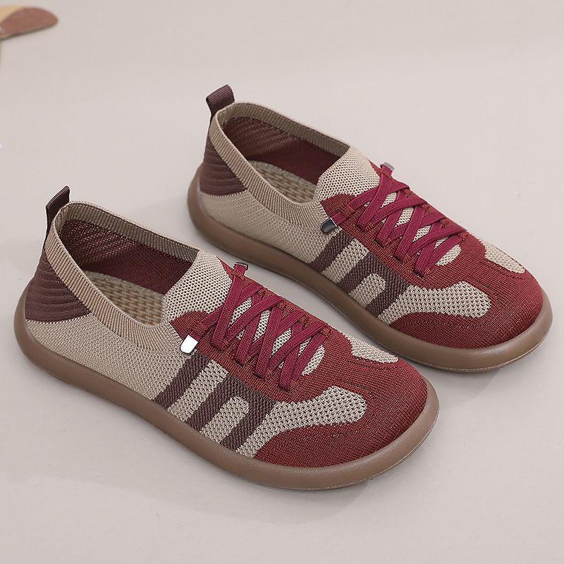 Women's Shoes Soft Soles Are Not Tired Feet, Summer Breathable Single Shoes Versatile Mother Shoes Casual Lace-up Lazy Soft Soles Women's Cloth Shoes