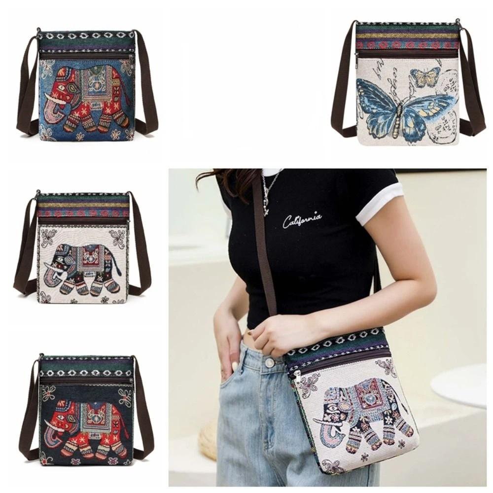 Embroidery Cute Elephant Cloth Bag Large Capacity Animal Shoulder Bag  Girls