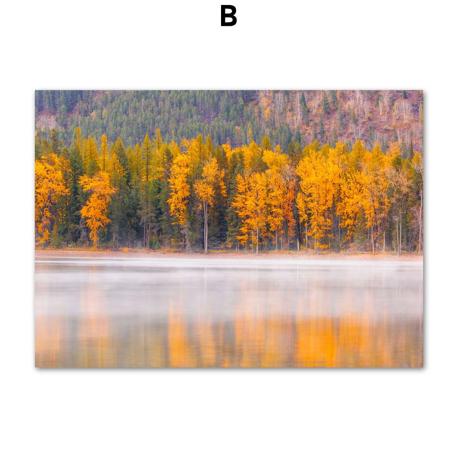 Autumn Forest Highway Lake Pumpkin Squirrel Village Nordic Poster Wall Art Print Canvas Painting Wall Pictures For Bedroom Decor