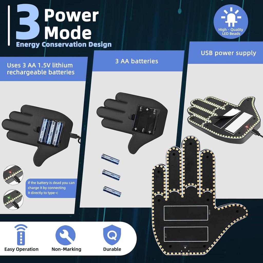 Светодиодный знак «Средний палец» для автомобиля, Рука со светодиодным жестом «Глог» для автомобиля, Светодиодный знак «Дорожный агрессор», Светящаяся рука «Дорожный приятель» со светодиодным жестом «Гло» для окна автомобиля с пультом дистанционного управления,