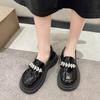 Fashion Beads Women's Niche Design Tweed Style Black Flats Autumn New Thick Bottom Small Leather Shoes French Style British