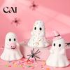 Witch Hat Ghost Figure Cute Halloween Resin Figurine, Candy Pumpkin Small Statue Desk Decor for Girls, Pink White Kawaii Tabletop Ornament Figurine