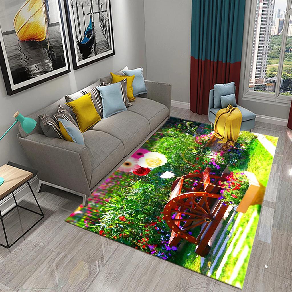 3D Ковер на тему сада Красочный ковер с цветами и растениями для спальни Напольный коврик Придверный коврик Коврик для ванной комнаты Нескользящий коврик Ковер Домашний декор