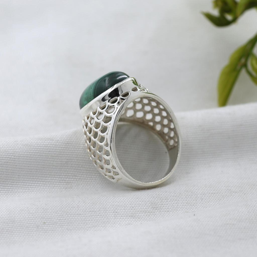 Серебряное кольцо с малахитом, Чистое 100% стерлинговое серебро 925 пробы, Изысканные ювелирные изделия, Серебряное кольцо ручной работы, Унисекс кольцо Ar8928