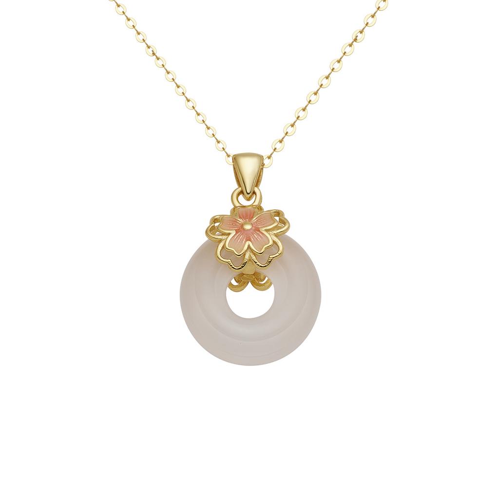 Ожерелье из стерлингового серебра S925 с подвеской в виде пончика с безопасной пряжкой и натуральным белым халцедоном, эмалированная женская мода