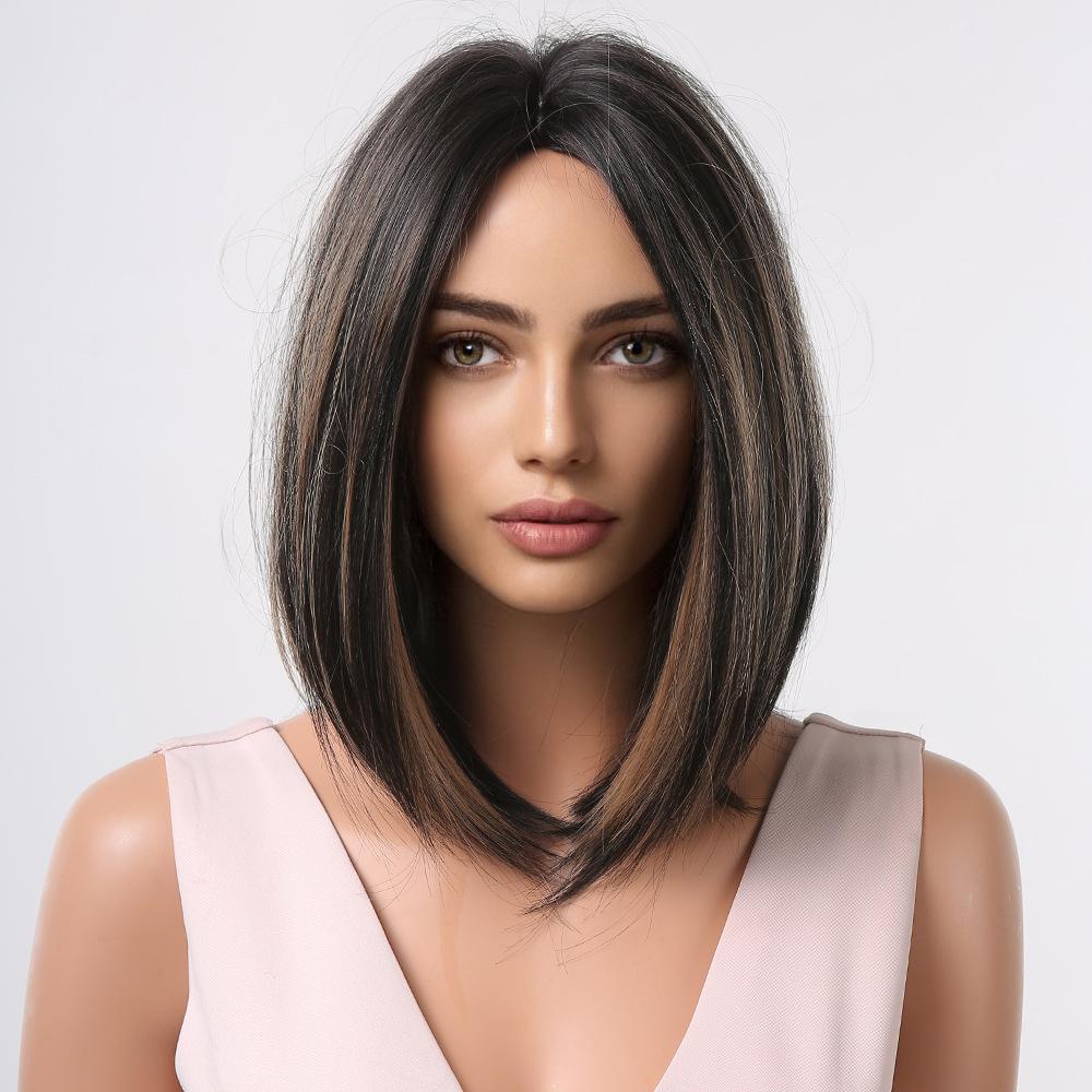 Парик женский термостойкий шелк короткие волосы летний натуральный цвет бобо голова темперамент снижение возраста челка ци короткие прямые волосы парик головной убор