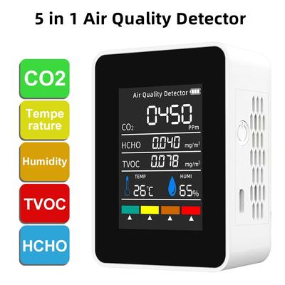 5 в 1 цифровой детектор качества воздуха CO2 HCHO TVOC монитор температуры и влажности тестер углекислого газа ЖК-перезаряжаемый детектор