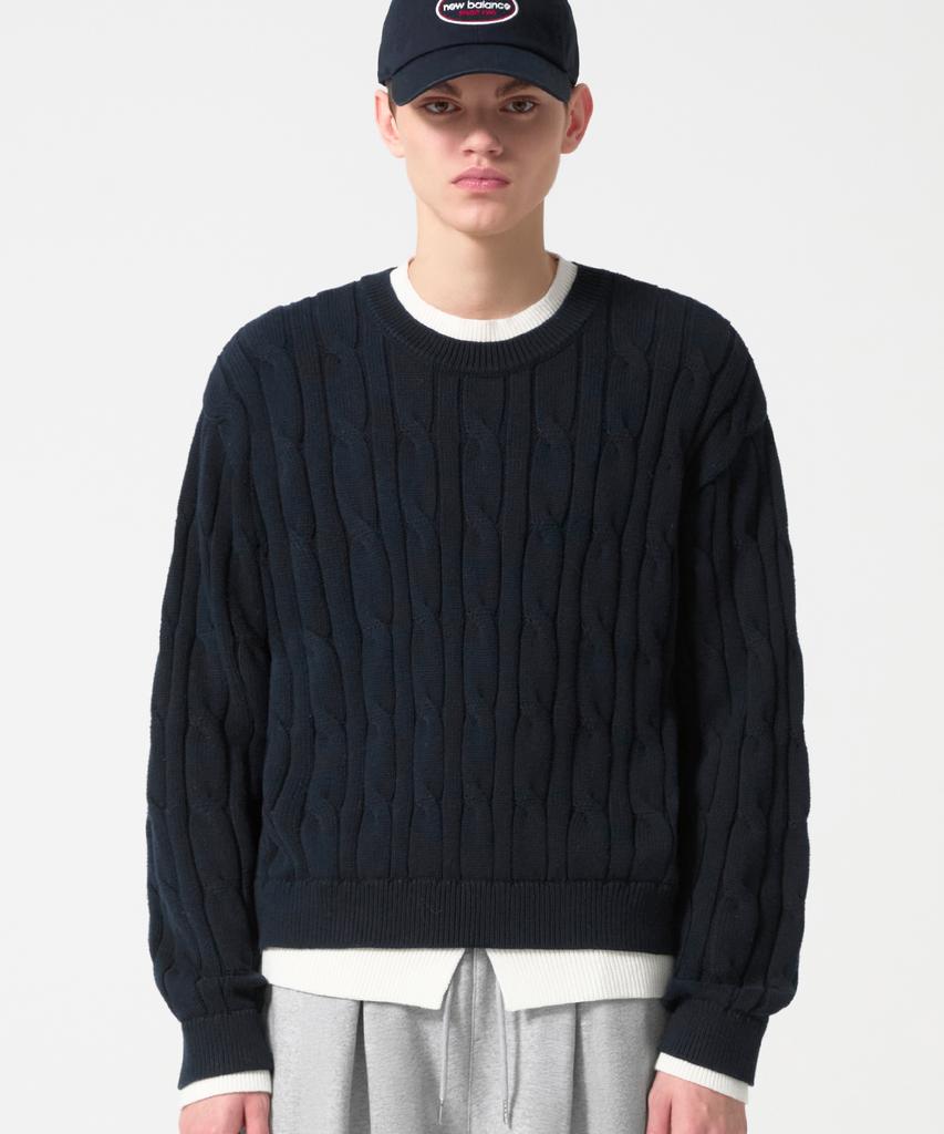 TRILLION Layered Cable Knit_Navy